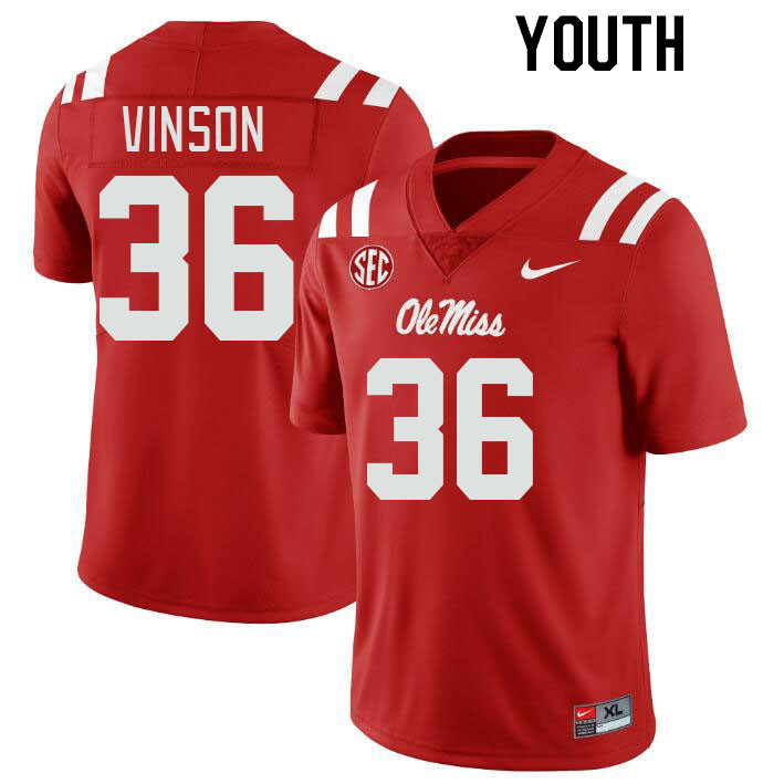 Youth #36 Rayf Vinson Ole Miss Rebels College Football Jerseyes Stitched Sale-Red - Click Image to Close